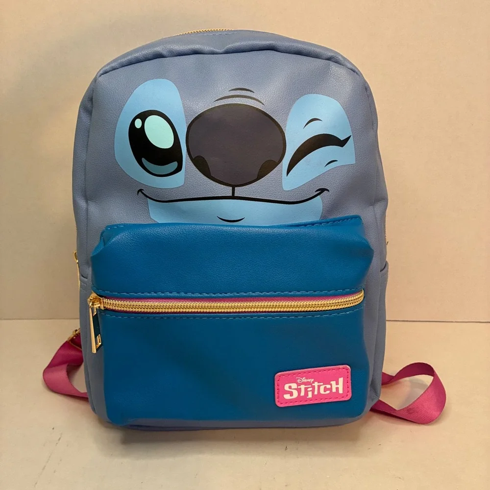Disney Bioworld Stitch Mini Backpack Blue Faux Leather Kidcore Bag Lilo Colorful